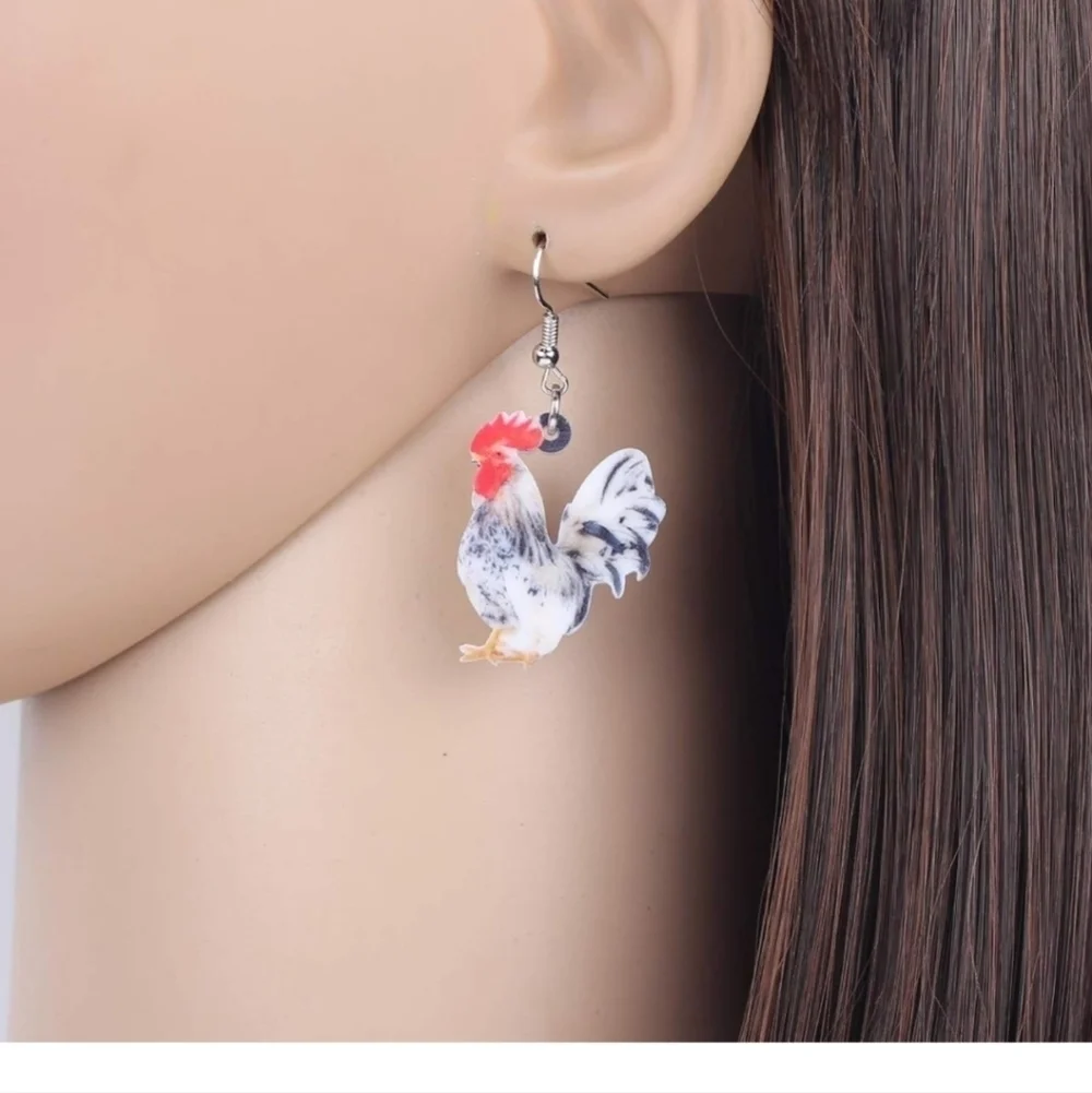 Rooster Earrings with Red and Black Accents